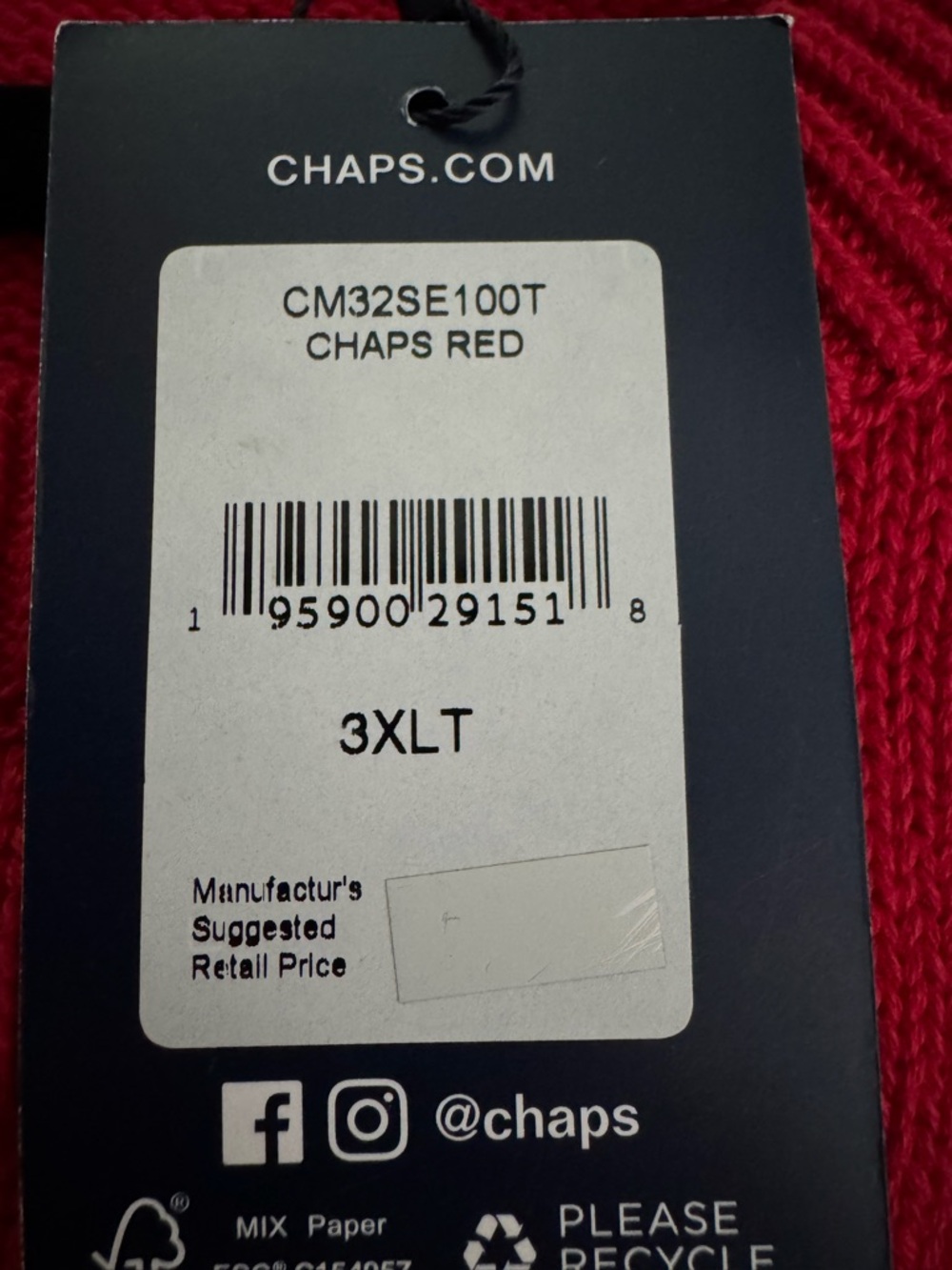 NWT Chaps Sweater Red Pullover Crewneck Mens Big & Tall Size 3XLT Cotton Classic - Picture 9 of 12